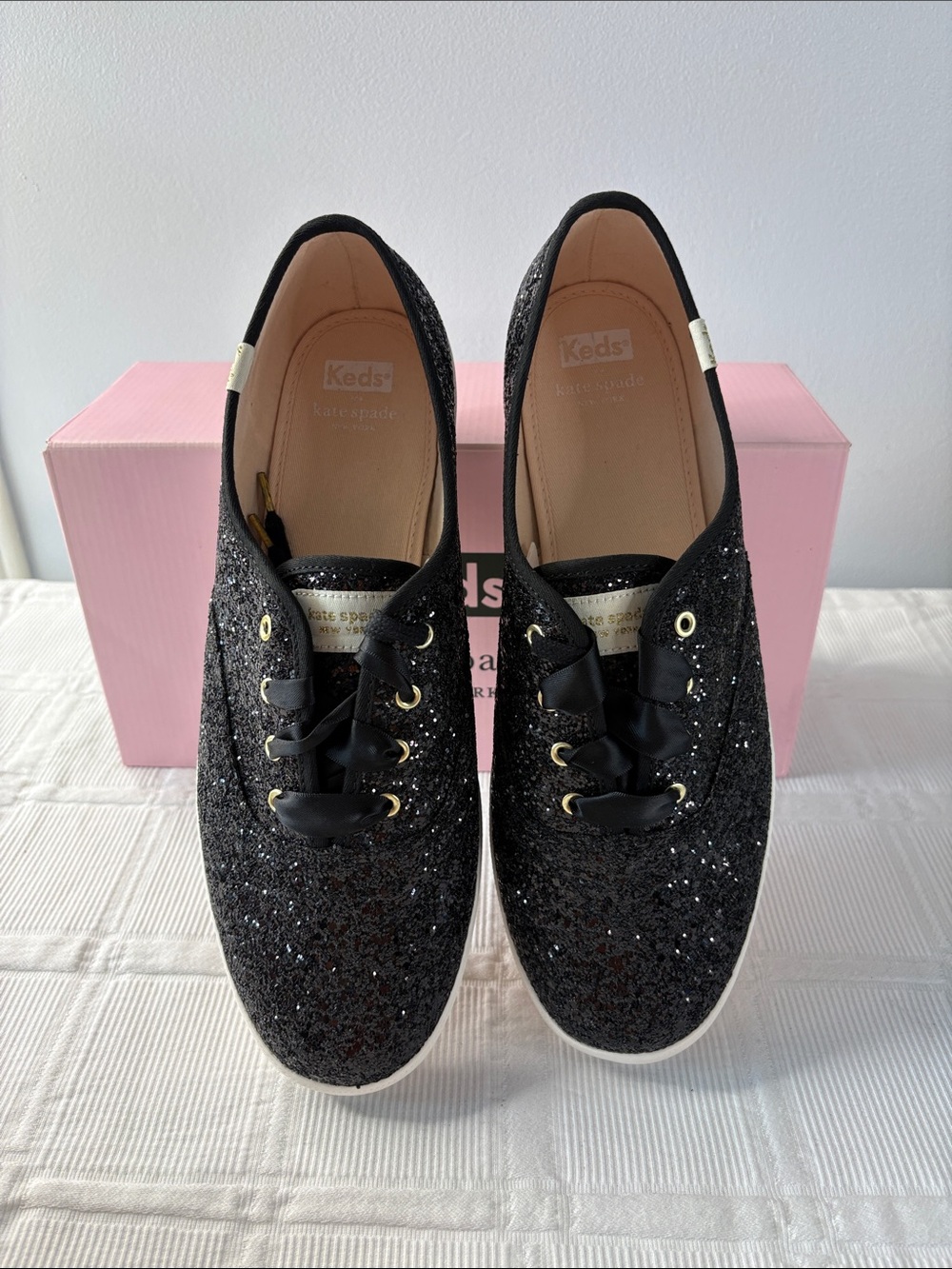 Kate Spade Keds New York Champion Black Glitter Sneakers 11W - Picture 4 of 8